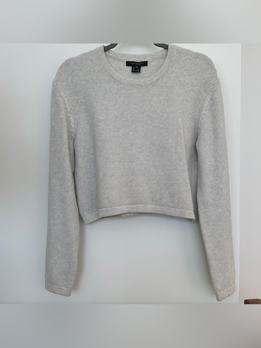 French Connection Cropped Sweater XS Dove Grey Boxy Knit
